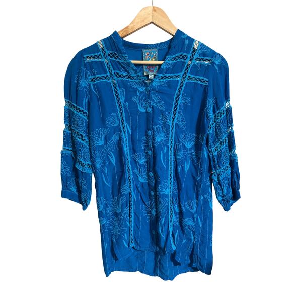 Johnny Was Turquoise Embroidered Daisy Peia Tunic XXS - Picture 2 of 8